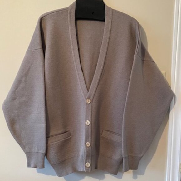 Grandfather Cardigan VTG Moores (mde in Canada ) taupe/dk beige sweater Sz L - Picture 1 of 15